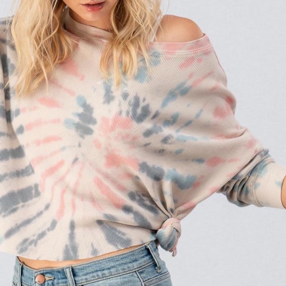 Last 1οΈβ£ Splatter Tie Dye Waffle Knit Top - Picture 5 of 7
